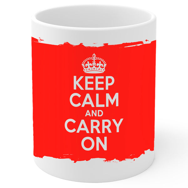Keep Calm and Carry On Coffee Mug 11oz — White Ceramic British Mug