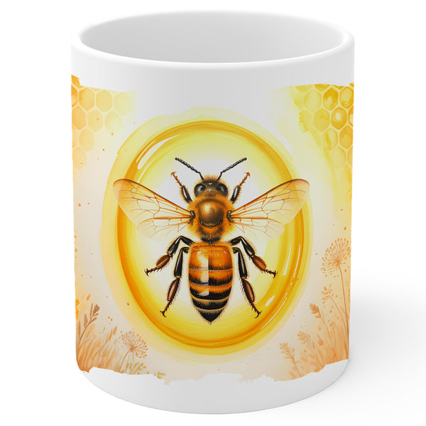 Honey Bee Coffee Mug 11oz — White Ceramic Apis Pollinator Hive Mug