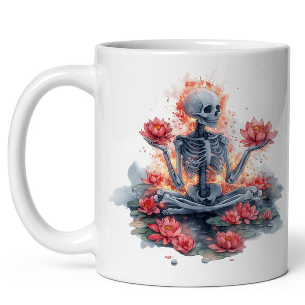 Skeleton Yoga Coffee Mug 11oz — Funny Lotus Pose Ceramic Mug for Yogis