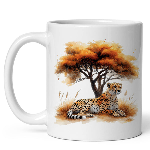 Cheetah Mug 11oz — White Ceramic Spotted Big Cat Coffee Mug