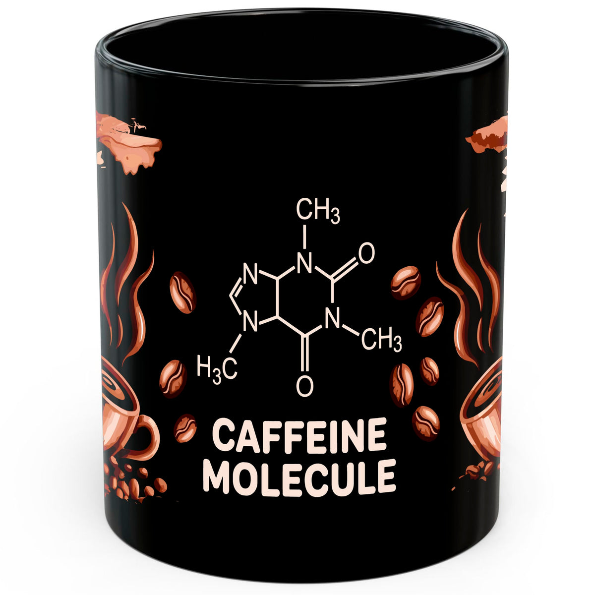 Caffeine Molecule Mug 11oz — Black Ceramic Chemistry Coffee Mug