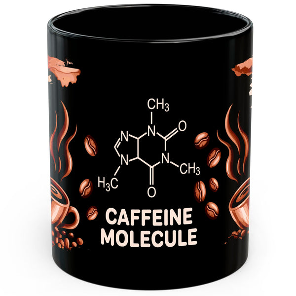 Caffeine Molecule Mug 11oz — Black Ceramic Chemistry Coffee Mug