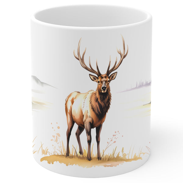 Elk Coffee Mug 11oz — Ceramic Wapiti Bugle Wildlife Gift Mug