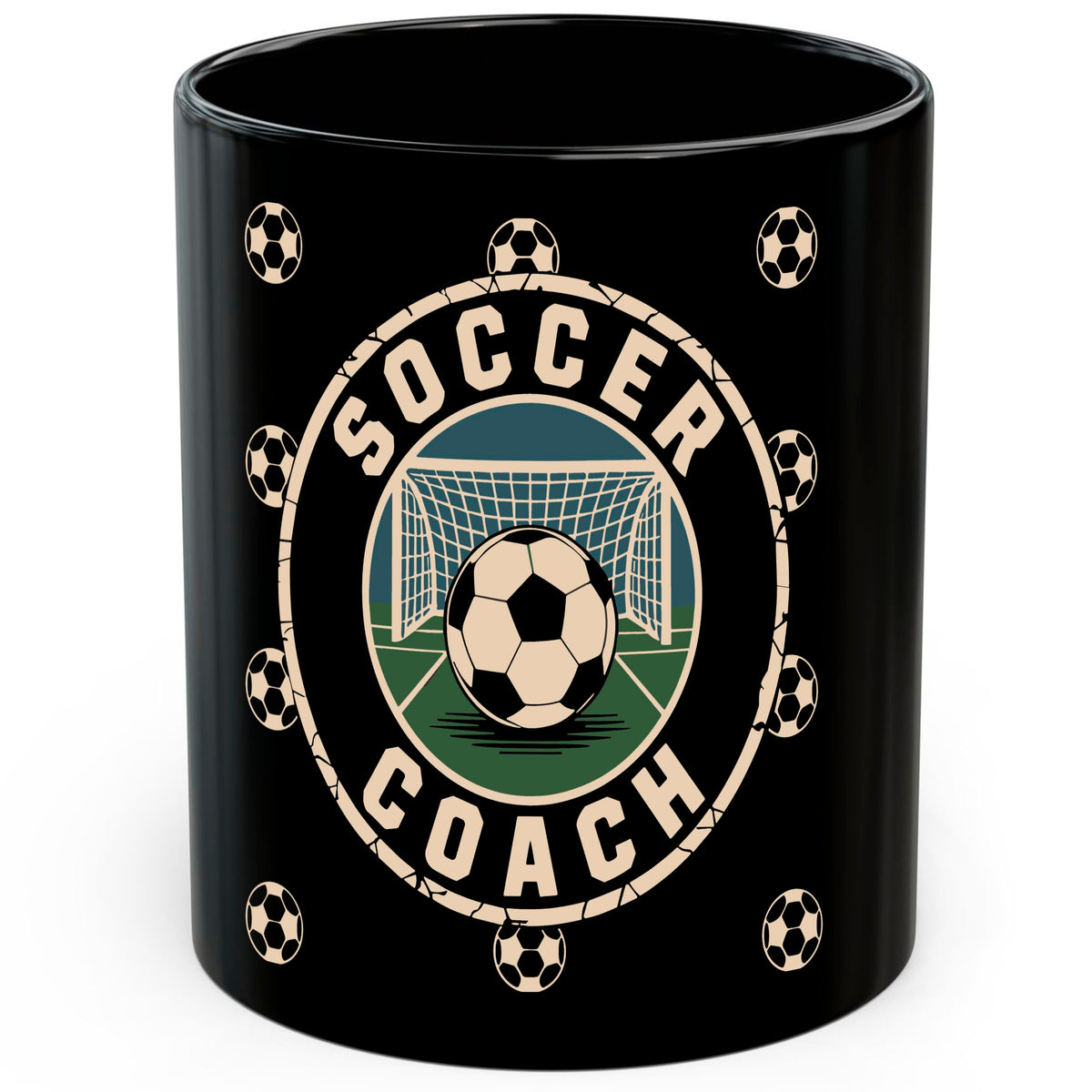 Funny Soccer Coach Mug 11oz — Black Ceramic Coffee Mug with Sports Quote