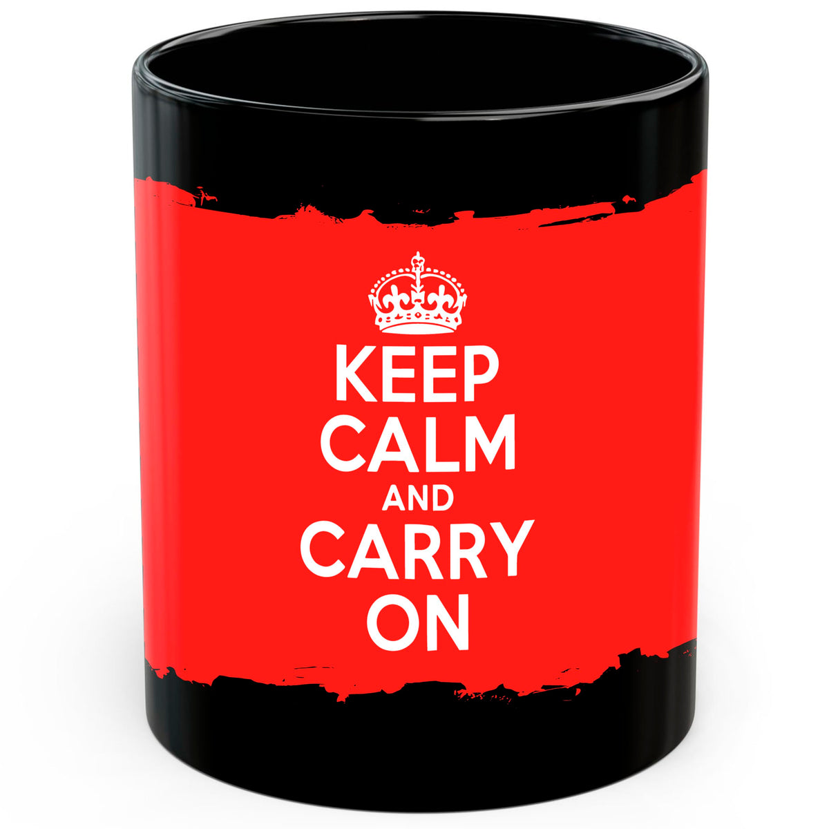 Keep Calm and Carry On Mug 11oz — Black Ceramic British Quote Coffee Mug