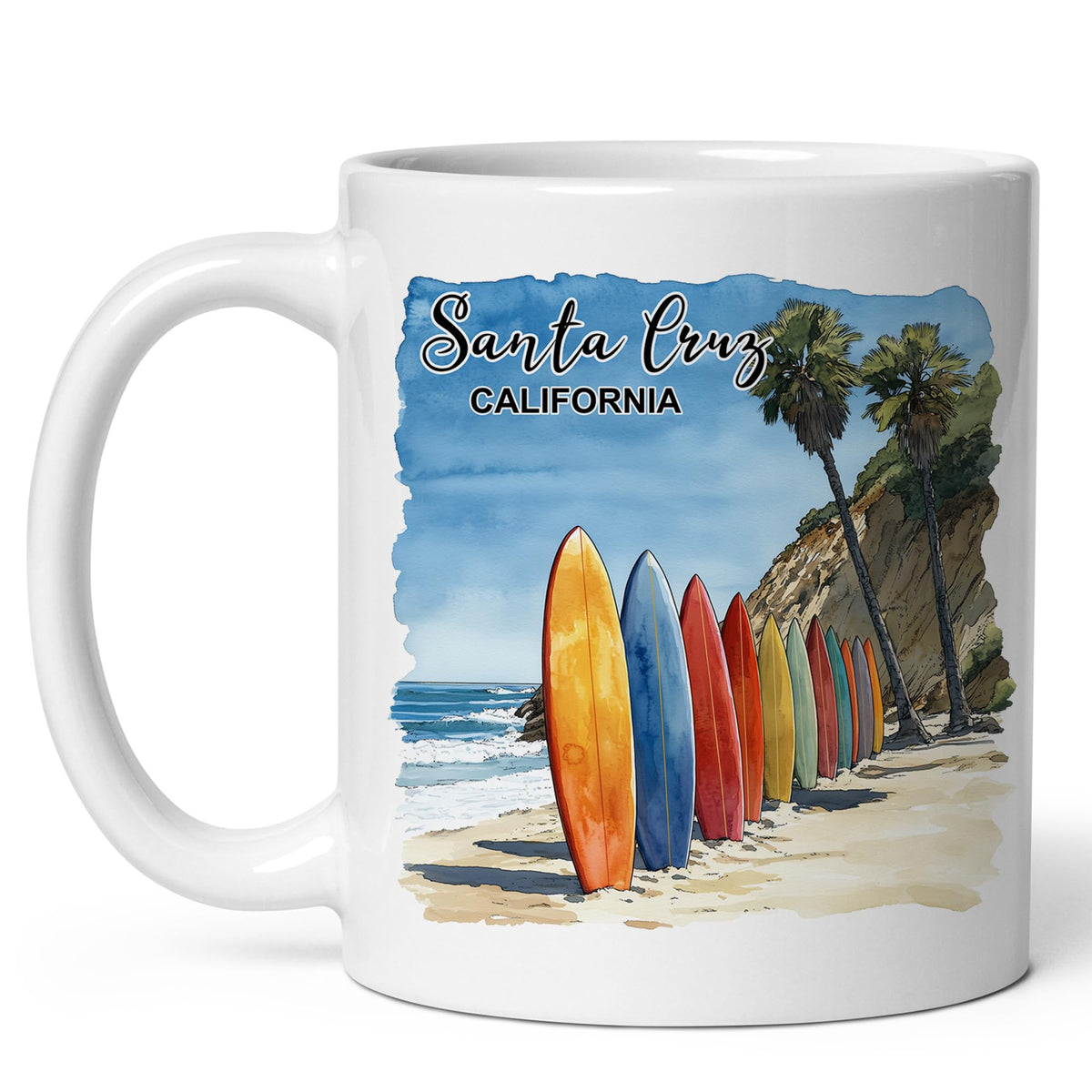 Santa Cruz California Mug 11oz — White Ceramic Surf City Coffee Mug