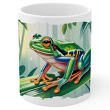 Frog Coffee Mug 11oz — White Ceramic Amphibian Ribbit Hopper Mug 1