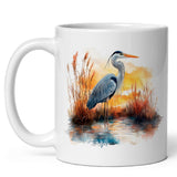 Heron Coffee Mug 11oz — White Ceramic Wader Longleg Wildlife Mug 1