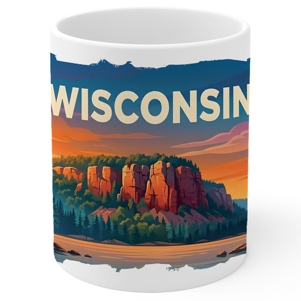 Wisconsin State Coffee Mug 11oz — White Ceramic Badger State Souvenir