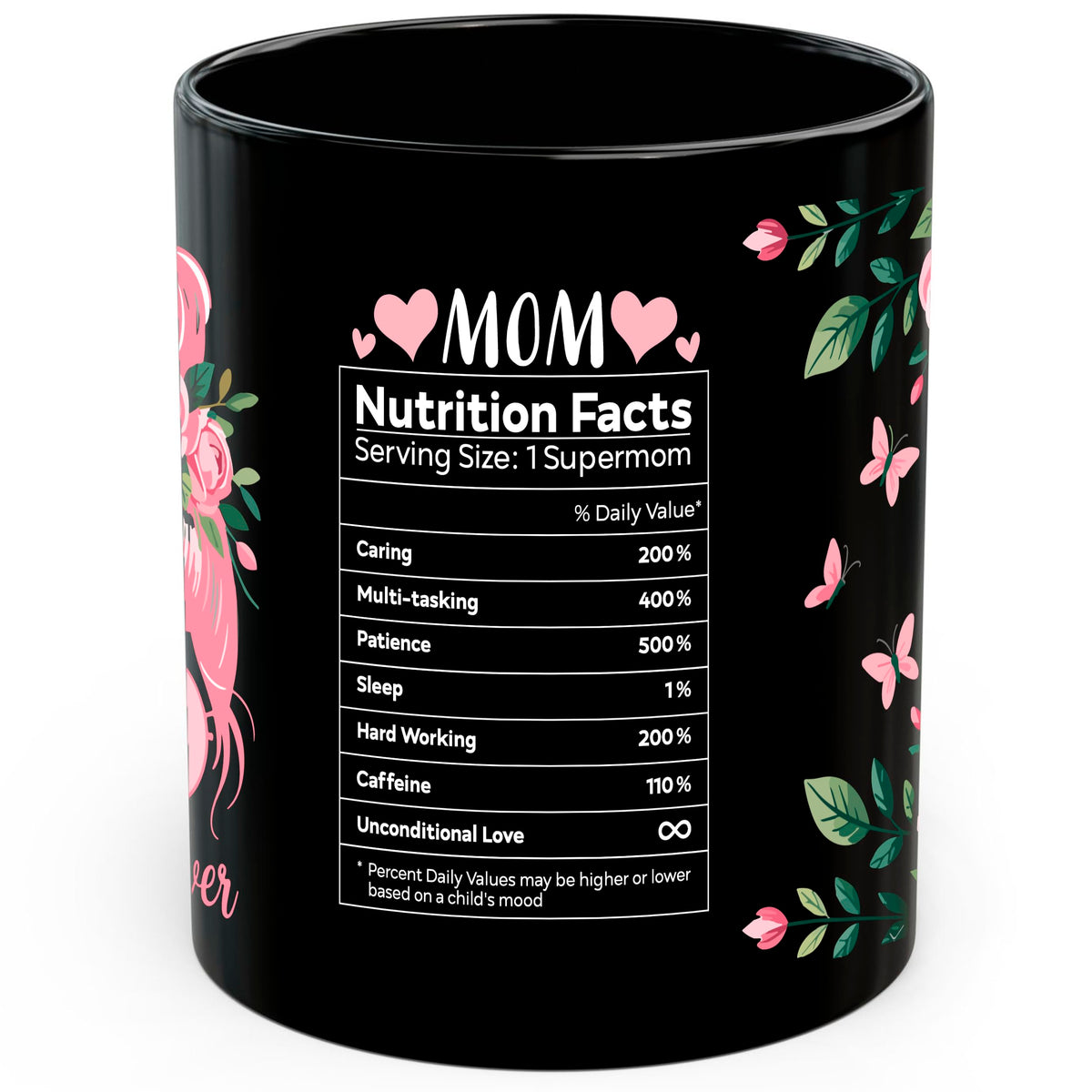 Mom Nutrition Facts Mug 11oz — Black Ceramic Funny Mother Coffee Mug