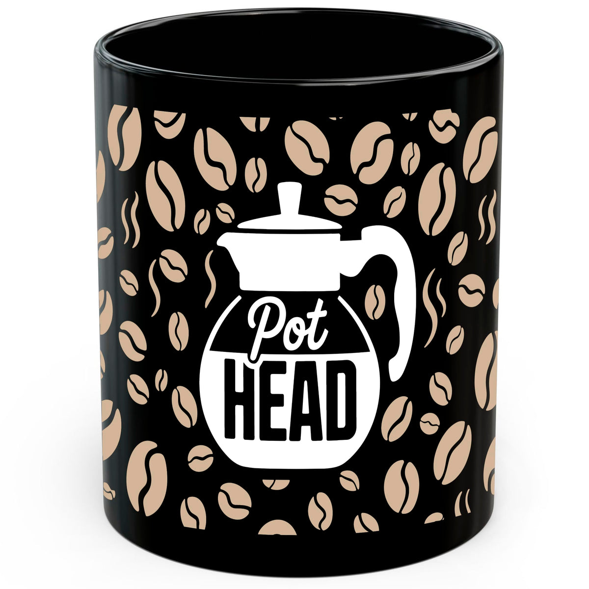 Pot Head Mug 11oz — Black Ceramic Plant Lover Pun Coffee Mug