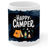 Happy Camper Mug 11oz — White Ceramic Outdoor Adventure Coffee Mug 1