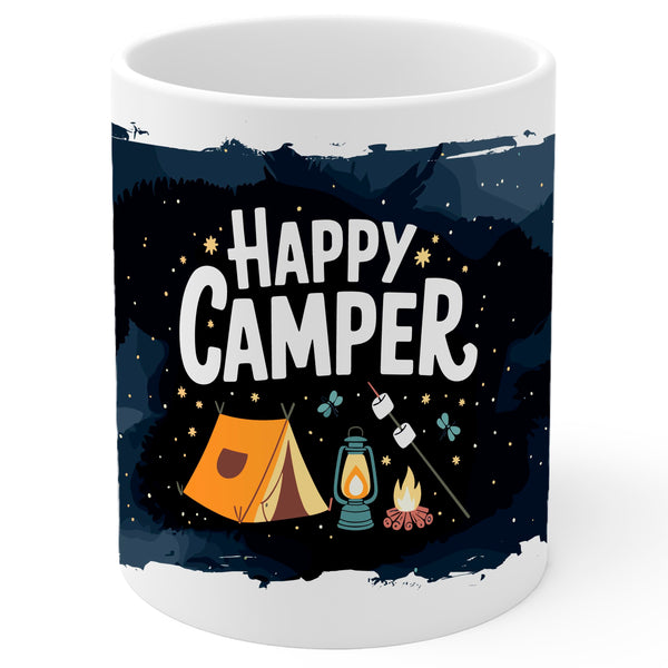 Happy Camper Mug 11oz — White Ceramic Outdoor Adventure Coffee Mug
