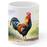 Rooster Coffee Mug 11oz — White Ceramic Cockerel Dawn Farm Mug 1