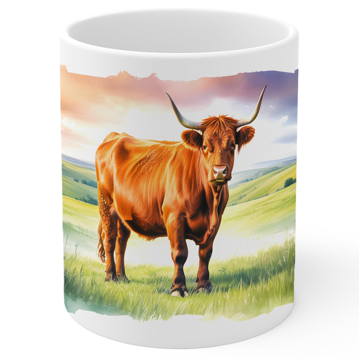 Highland Cow Coffee Mug 11oz — White Ceramic Scottish Coo Gift Mug