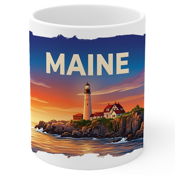 Maine State Mug 11oz — White Ceramic Vacationland Coffee Travel Mug