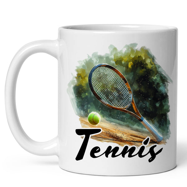 Tennis Coffee Mug 11oz — Ceramic Racket & Court Gift Mug for Tennis Players