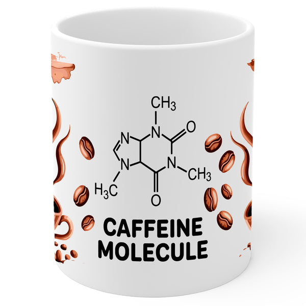 Caffeine Molecule Mug 11oz — White Ceramic Science Chemistry Coffee Mug