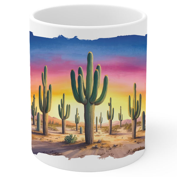 Cactus Coffee Mug 11oz — White Ceramic Plant Gift Mug for Succulent Lovers