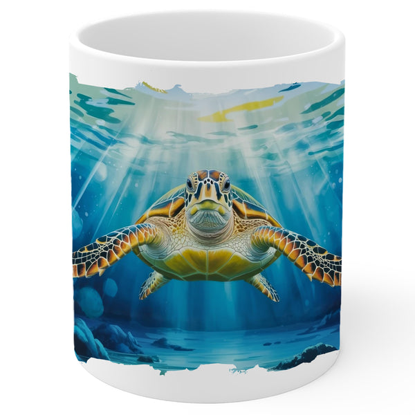 Sea Turtle Coffee Mug 11oz — Ceramic Chelonia Ocean Shell Gift Mug