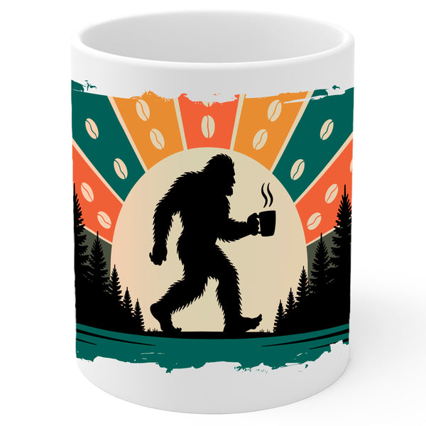 Bigfoot Coffee Mug 11oz — White Ceramic Sasquatch Cryptid Funny Mug
