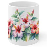Hibiscus Coffee Mug 11oz — White Ceramic Tropical Floral Gift Mug 1