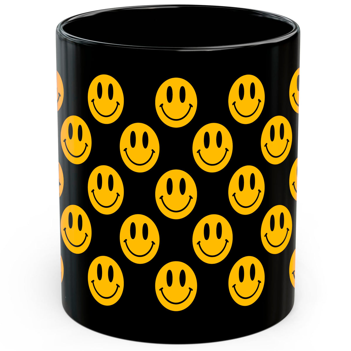 Smiling Face Mug 11oz — Black Ceramic Happy Emoji Coffee Mug