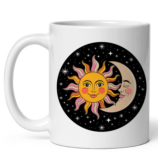Sun and Moon Yin Yang Coffee Mug 11oz — White Ceramic Celestial Mug