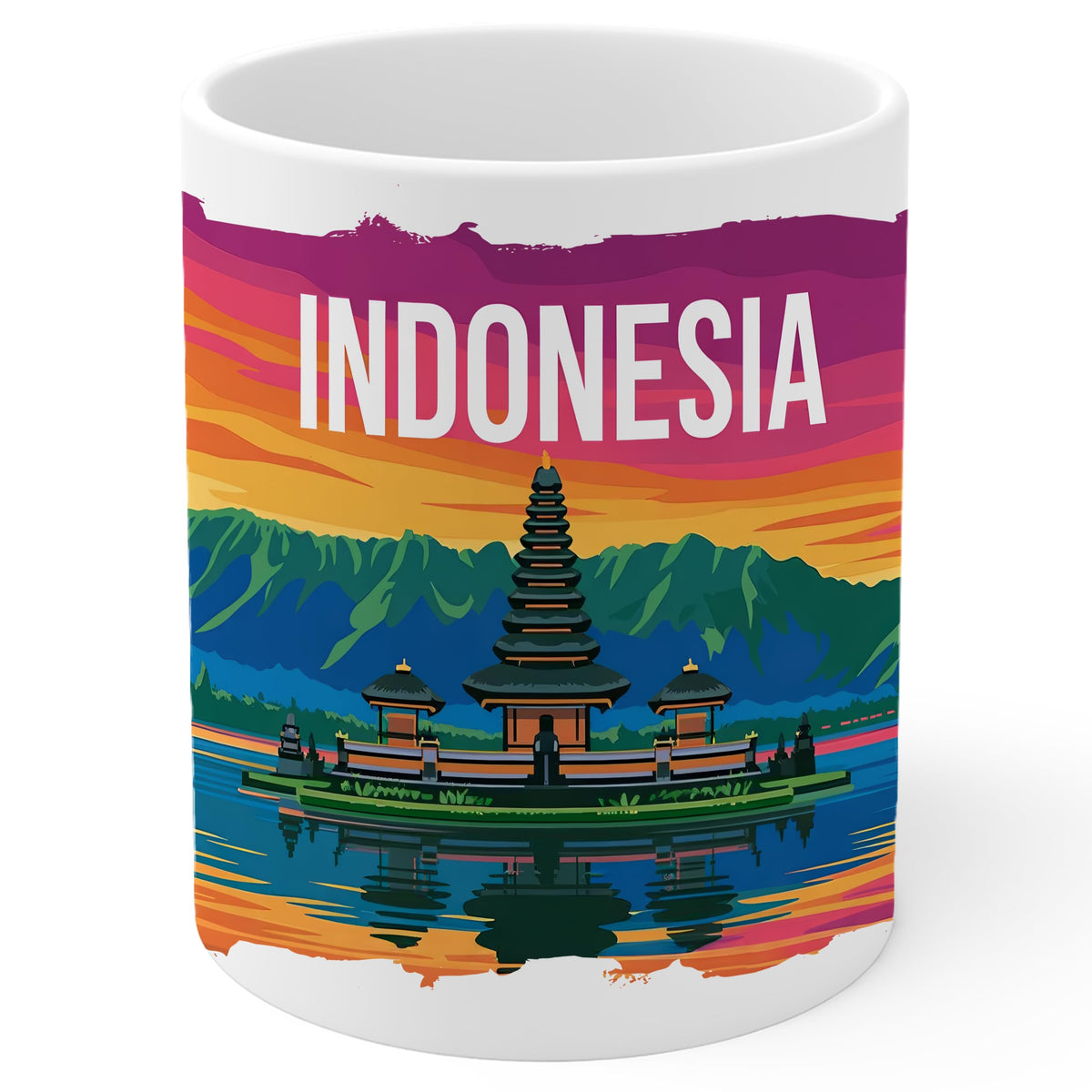 Indonesia Coffee Mug 11oz — White Ceramic Island of the Gods Mug