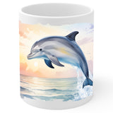 Dolphin Coffee Mug 11oz — White Ceramic Porpoise Marine Gift Mug 1