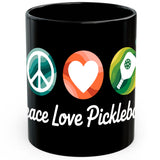 Peace Love Pickleball Mug 11oz — Black Ceramic Pickleball Coffee Mug 1
