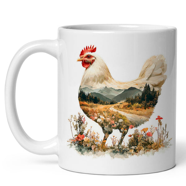 Chicken Mug 11oz — White Ceramic Cute Hen Coffee Mug for Chicken Lovers