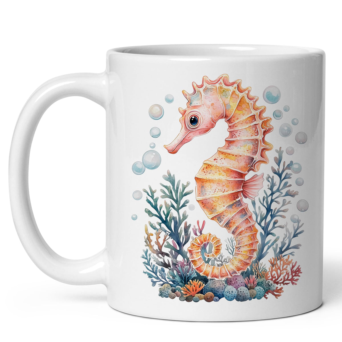 Seahorse Mug 11oz — White Ceramic Cute Marine Seahorse Coffee Mug