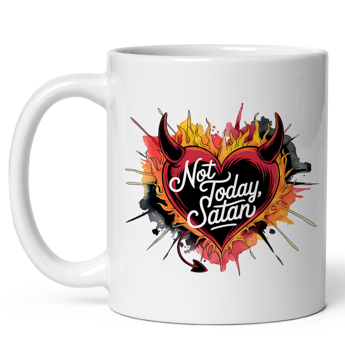 Not Today Satan Coffee Mug 11oz — White Ceramic Funny Faith Quote Mug