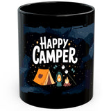 Happy Camper Mug 11oz — Black Ceramic Camping Coffee Mug 1