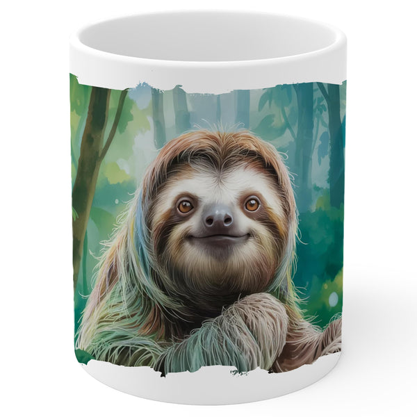 Sloth Mug 11oz — White Ceramic Cute Hanging Sloth Coffee Mug