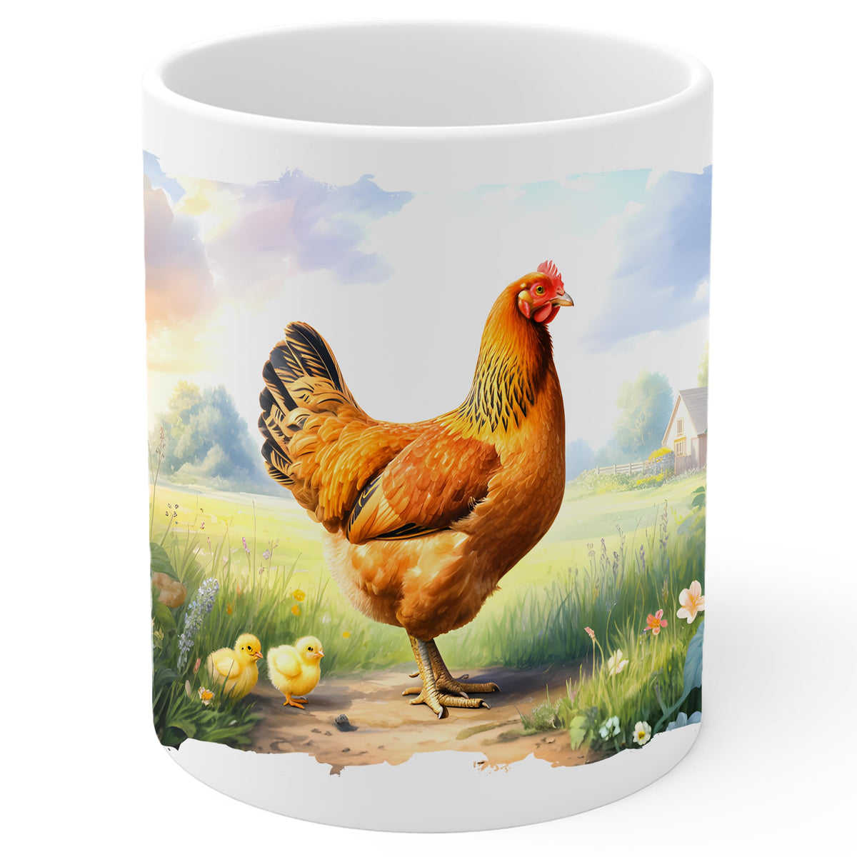 Chicken Coffee Mug 11oz — White Ceramic Hen Rooster Farm Mug