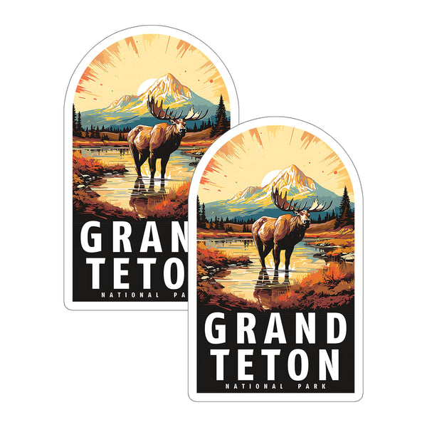 Grand Teton National Park Wyoming Sticker 4 Inch 2-Pack Wilderness Scenic - Waterproof Vinyl Decal for Laptop Water Bottle Car - Durable Funny Aesthetic Long-Lasting Stickers for Adults ID45039