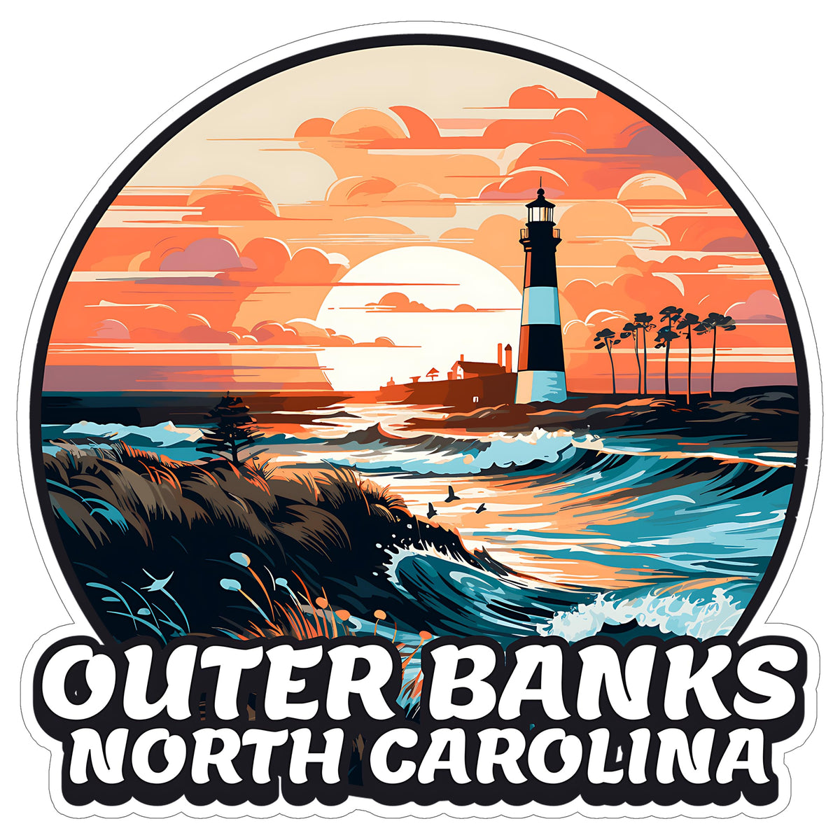 Outer Banks North Carolina Sticker 4 Inch Travel Souvenir City Destination - Waterproof Vinyl Decal for Laptop Water Bottle Car Tumbler - Durable Aesthetic Long-Lasting Stickers for Adults ID44990