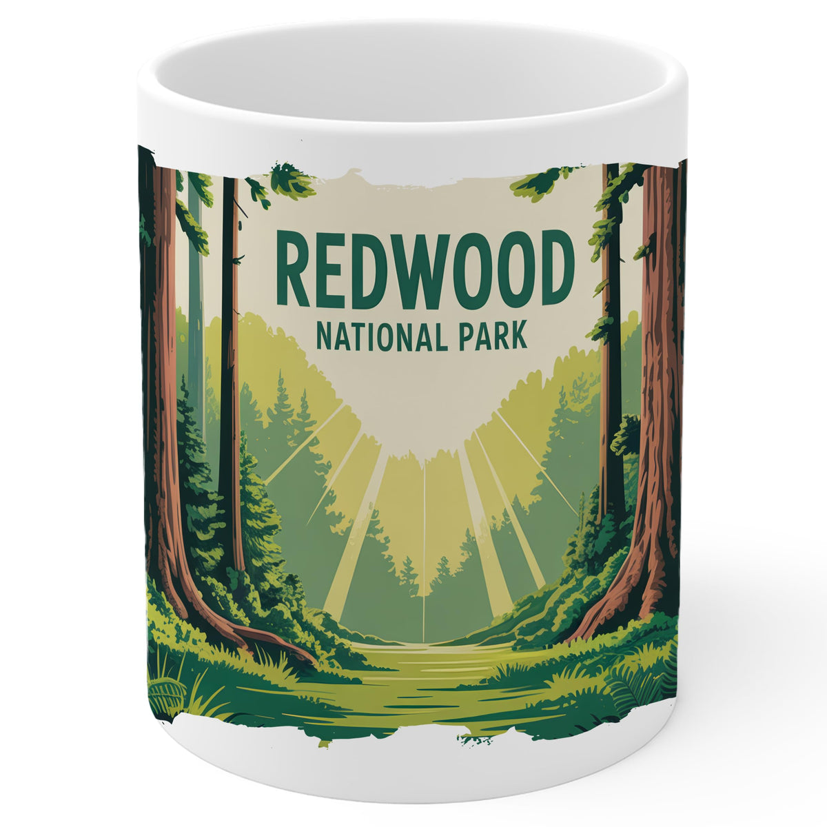 Redwood National Park California Mug 11oz — White Ceramic Giant Trees Mug