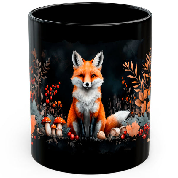 Fox Mug 11oz — Black Ceramic Clever Red Forest Coffee Mug