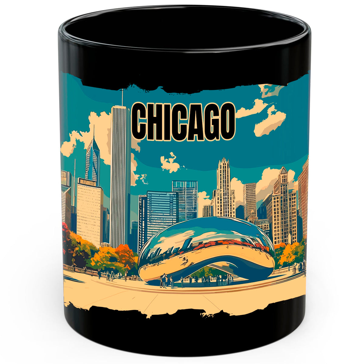 Chicago Illinois Coffee Mug 11oz — Black Ceramic Windy City Skyline Mug
