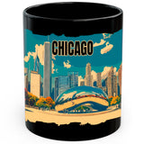 Chicago Illinois Coffee Mug 11oz — Black Ceramic Windy City Skyline Mug 1