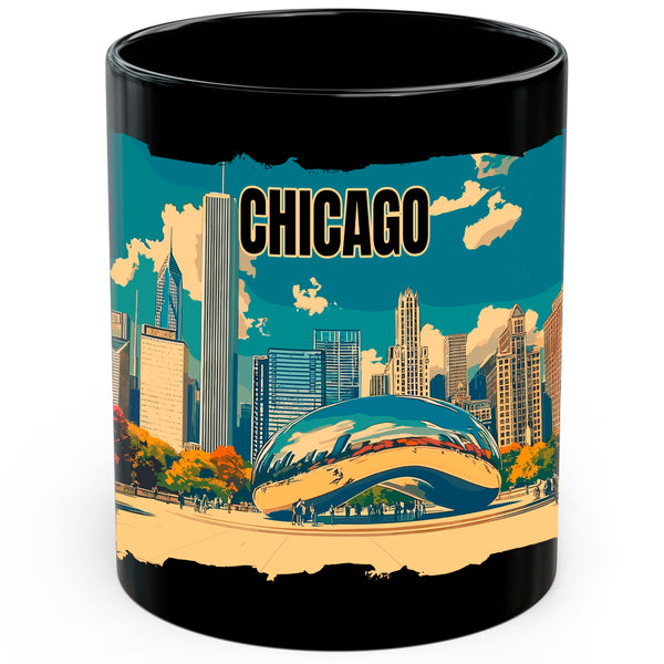 Chicago Illinois Coffee Mug 11oz — Black Ceramic Windy City Skyline Mug