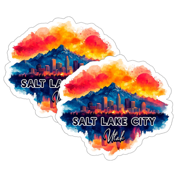 Salt Lake City Utah Sticker 4 Inch 2-Pack - Waterproof Vinyl Decal for Laptop Water Bottle Car Tumbler - Durable Aesthetic Long-Lasting Stickers for Adults ID45039