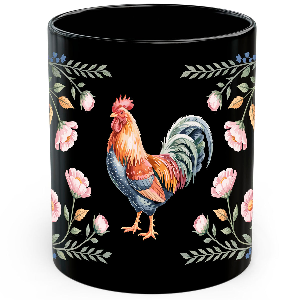 Rooster Mug 11oz — Black Ceramic Morning Farm Bird Coffee Mug