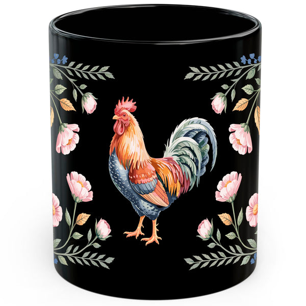 Rooster Mug 11oz — Black Ceramic Morning Farm Bird Coffee Mug