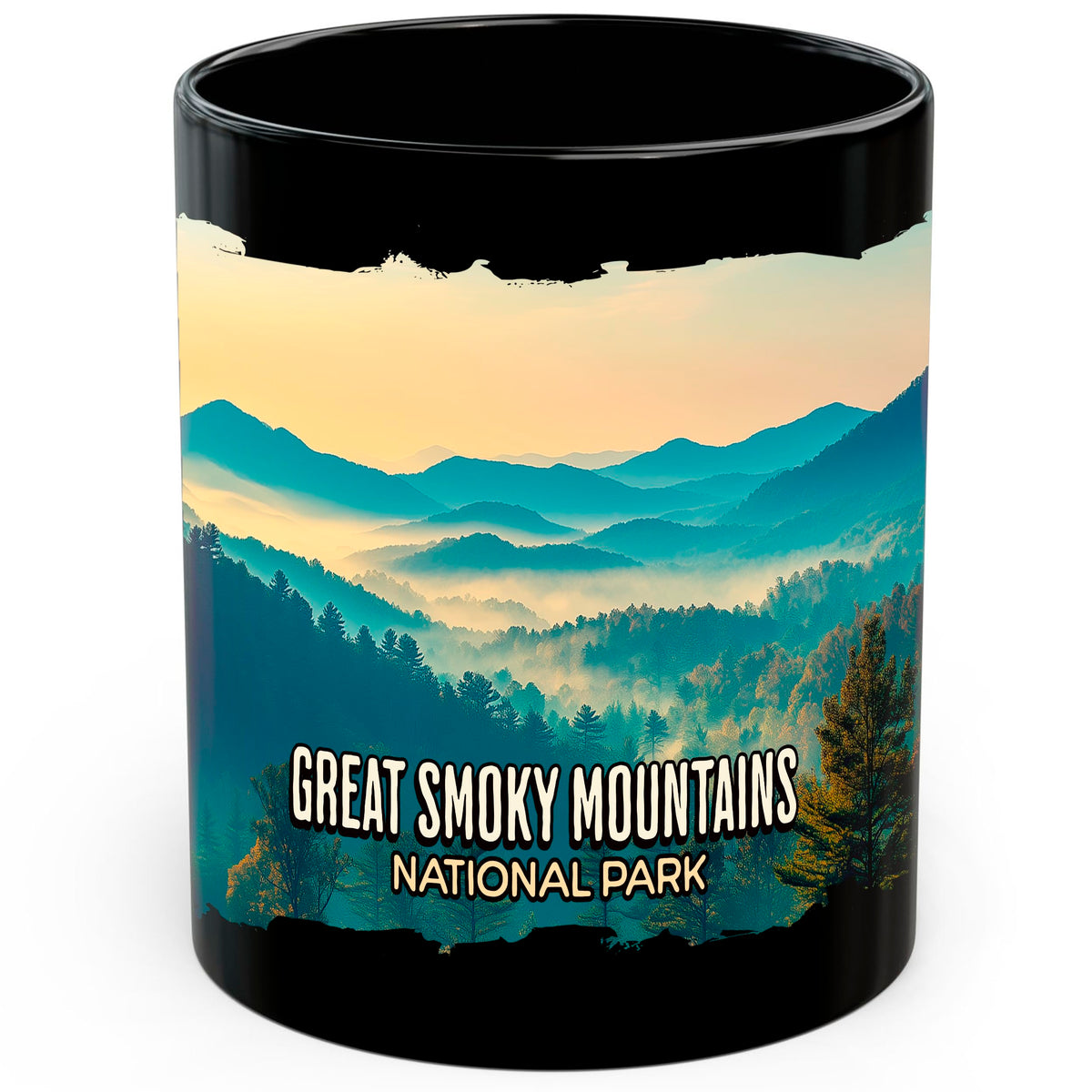 Great Smoky Mountains Mug 11oz — Black Ceramic TN-NC Park Coffee Mug