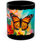 Butterfly Mug 11oz — Black Ceramic Colorful Garden Insect Coffee Mug 1