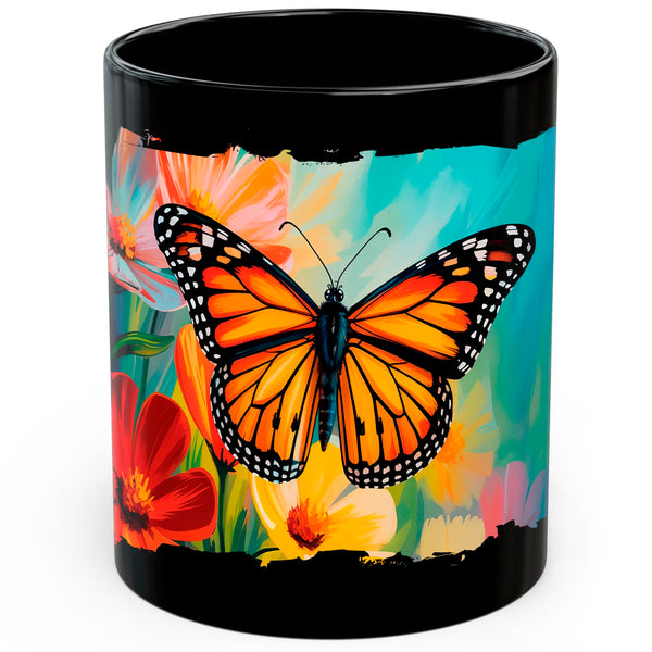 Butterfly Mug 11oz — Black Ceramic Colorful Garden Insect Coffee Mug